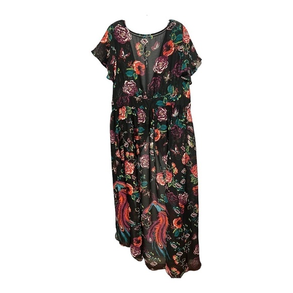 TRUTH Floral Chiffon Ruffled Hi/Lo Button 2X Top Black Multi-Color Lightweight - Picture 3 of 13